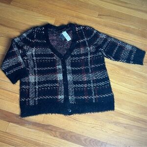NWT Lane Bryant Plaid Black and Red Women's Cardigan Size 14/16